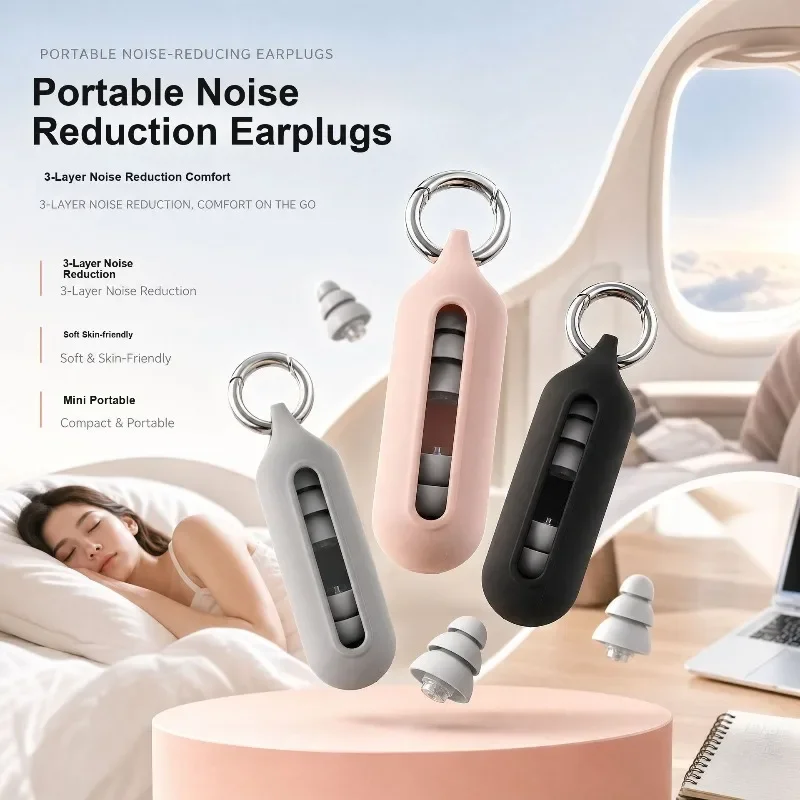 3-Layer Noise Reduction Silicone Earplugs Portable Keychain Sound Isolation Plugs for Sleep Multi Scenarios