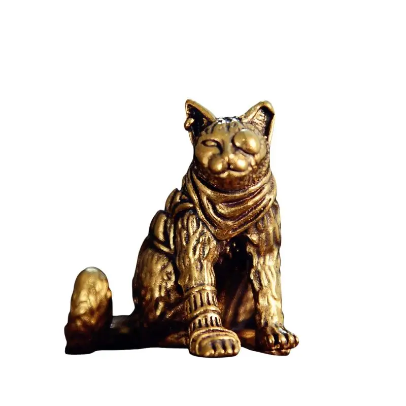 Mini One-Eyed Cat Figurines Brass Funny Sculpture Collectible For Home Bedroom Living Room Table Shelf Office Decor
