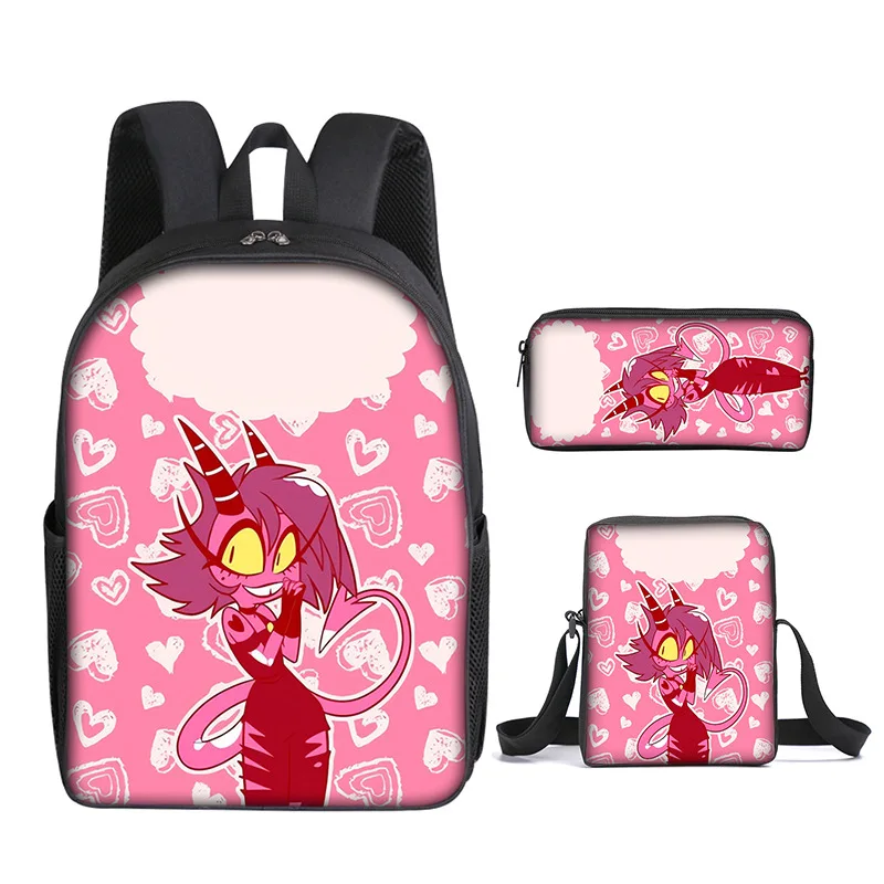 Fashion Novelty Helluva boss 3D Print 3pcs/Set pupil School Bags Laptop Daypack Backpack Inclined shoulder bag Pencil Case