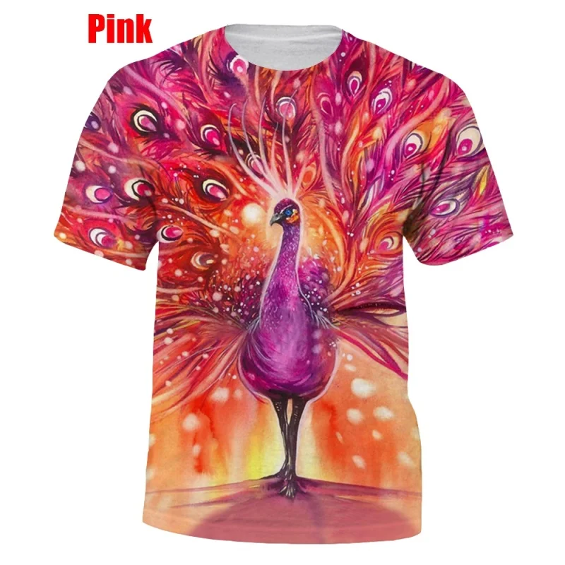 Men Casual 3D Printed Peacock Bird T Shirt Funny Short Sleeves Tops T Shirt