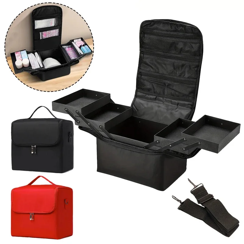 

Folding manicurist toolbox portable cosmetic bag travel makeup case