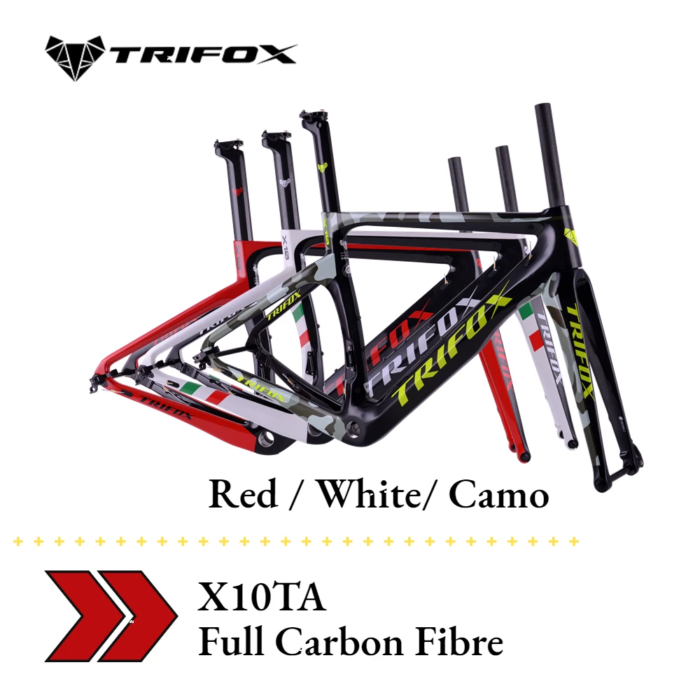 

TRIFOX Official Store Full Carbon Fibre Thru Axle Disc Brake Installabl DI2 Mechanical derailleurs Carbon Road Bike Frameset X10