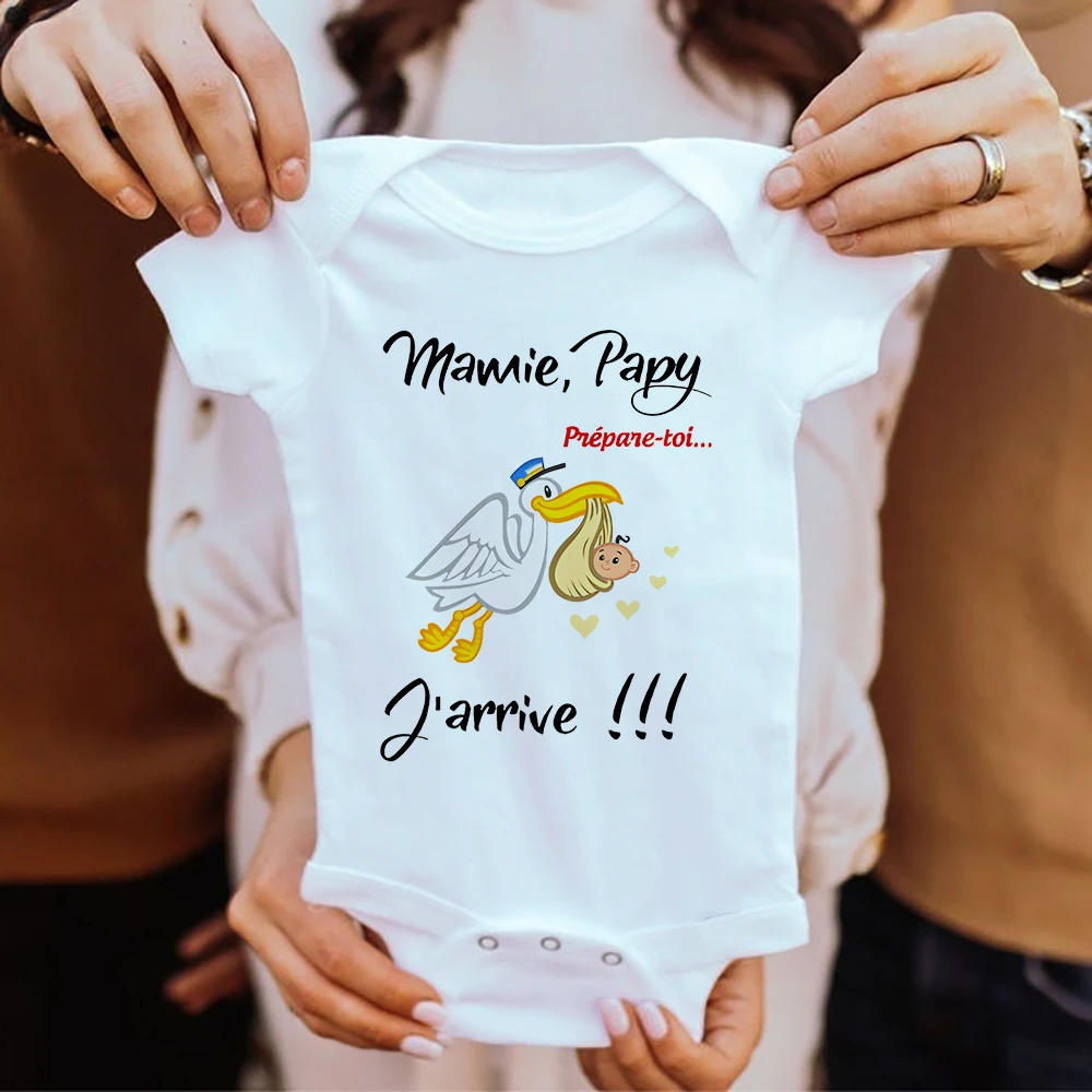 Grandma Grandpa Get Ready I'm Coming Printed Newborn Romper Baby Announcement Clothes Pregnancy Reveal Bodysuit for Grandparents