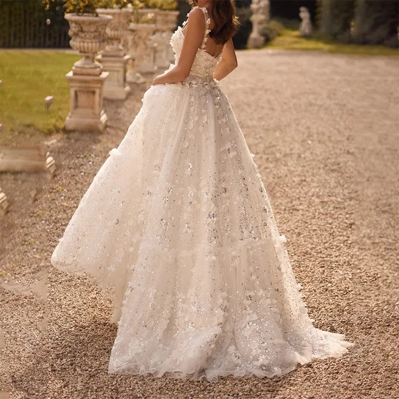 Abito da sera per applicazioni da sposa con fiocco a trapezio con cinturino per spaghetti in pizzo senza schienale abiti da ballo principessa per gala personalizzati ﻿
