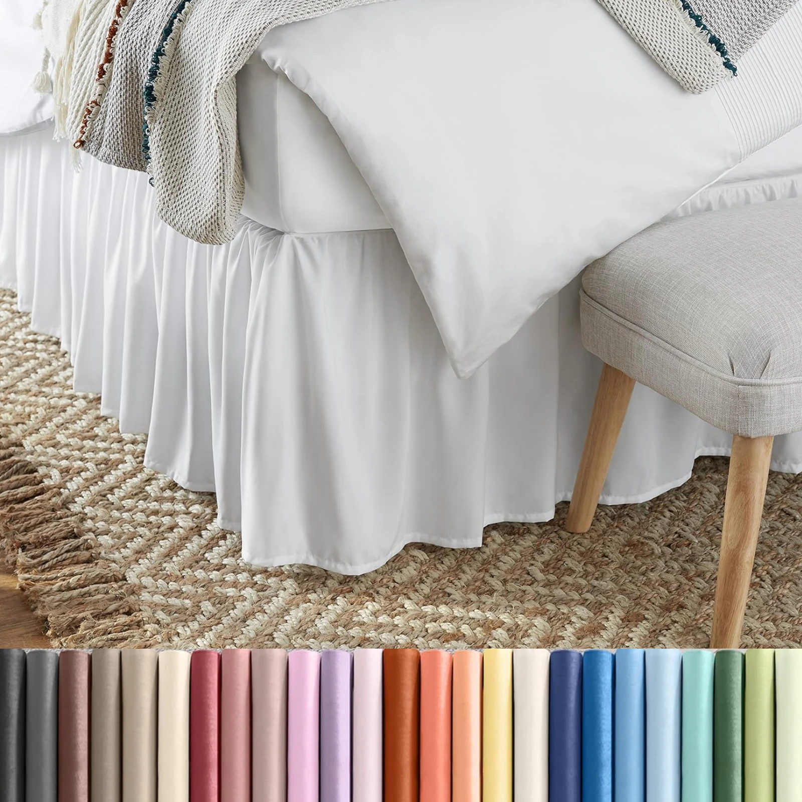 Wrap Around Dust Ruffle Pleated Bed Skirt Wrinkle Resistant Machine Washable Classic Style 100% Microfiber for Women Men Kids & Teens