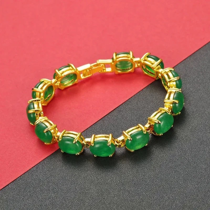 New Korean style optimization gold brazelet fashion inlaid with green crystal jewelry Vietnam and gold does not fade jewelry