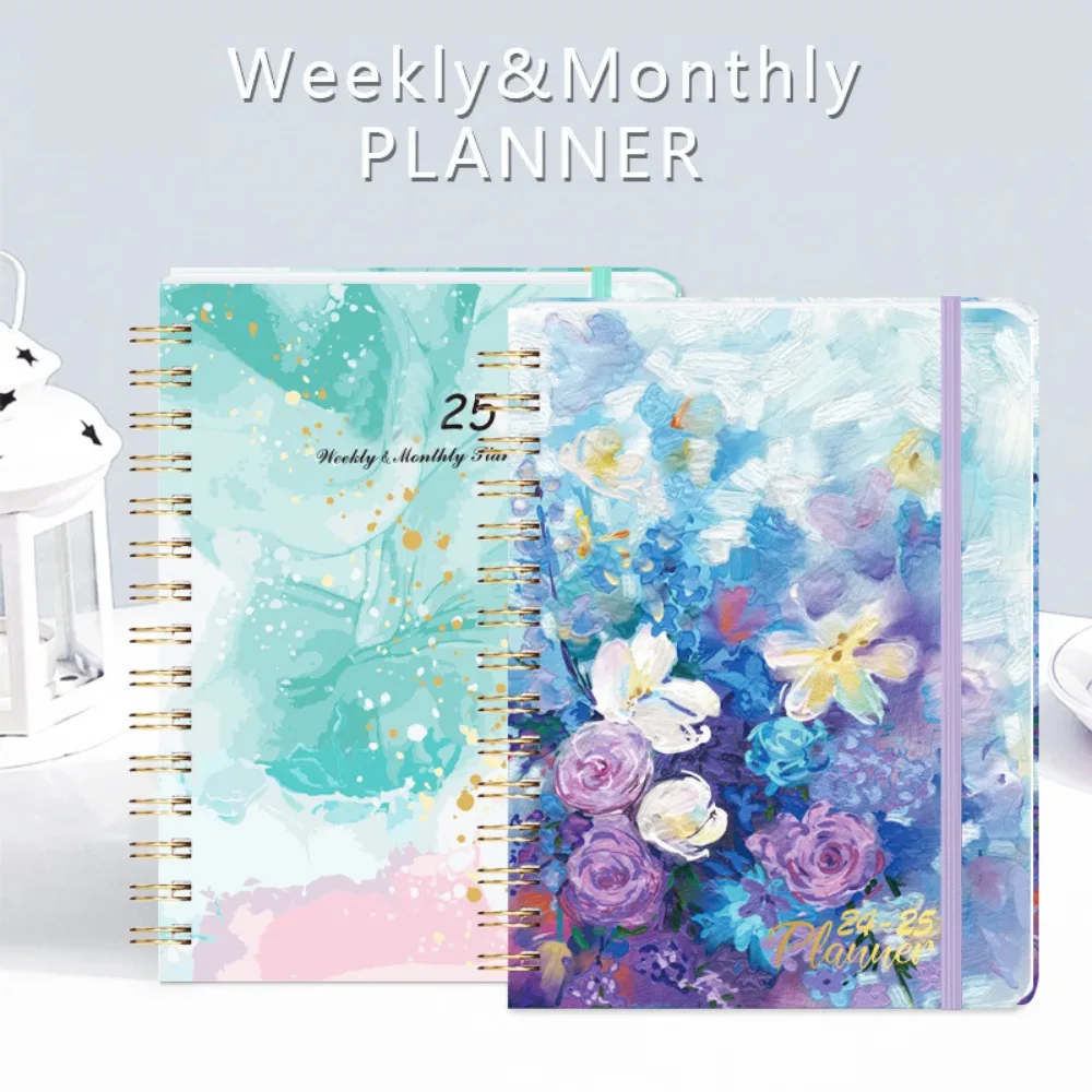 

Paper 2025 Planner Notebook A5 Floral Print Daily Planner Notebook Portable Creative English Calendar Book Home Office School