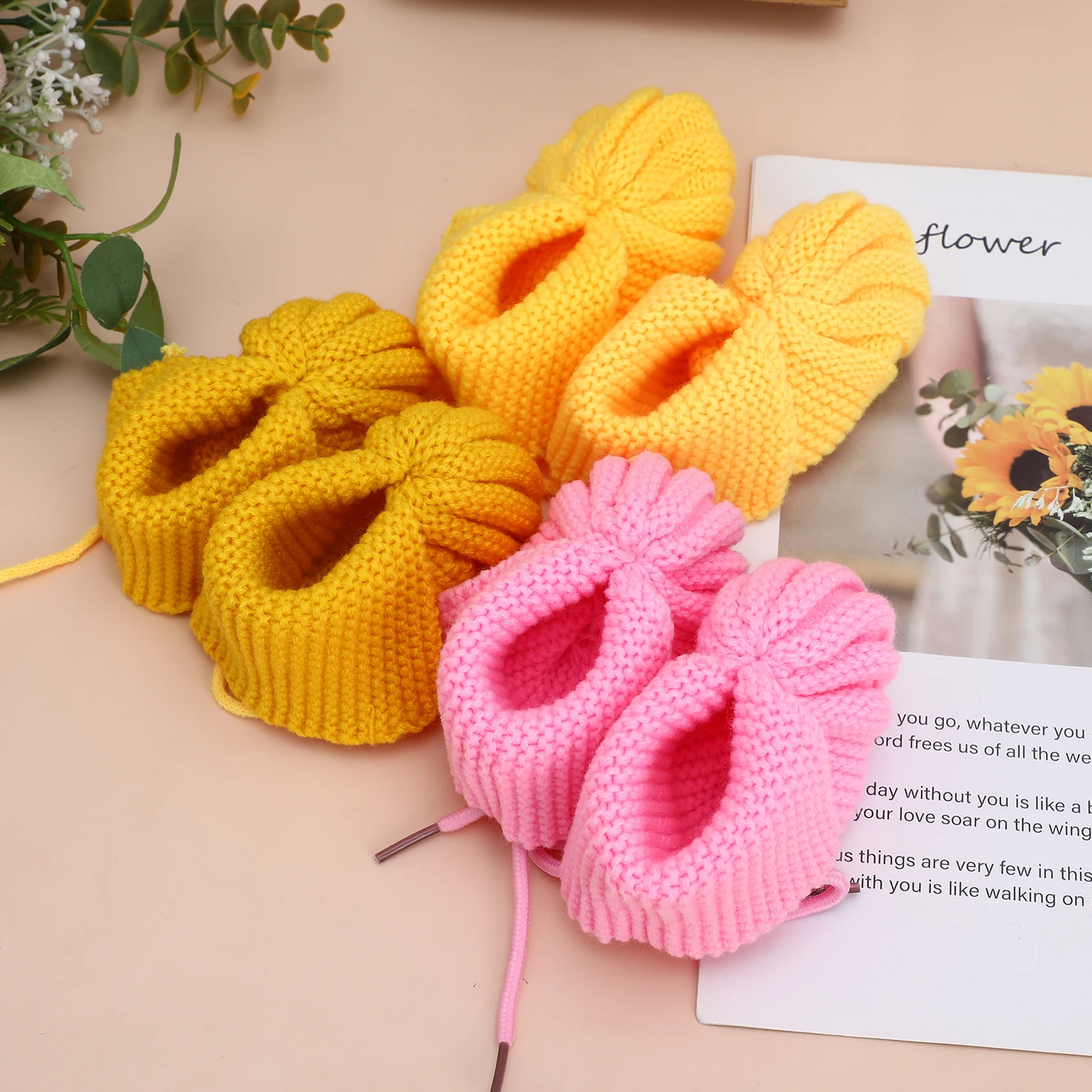 

3 Pairs Woolen Baby Shoes Crochet Boots Newborn Warm Booties Girl Yarn Soft Socks Vibrant Colors Adorable Design Easy