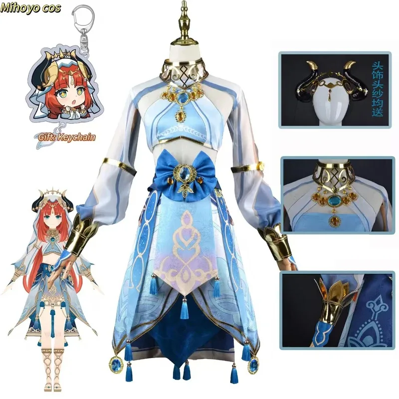 Genshin Impact Nilou косплей синий костюм костюм танцовщицы западного региона танцевальная обувь и красный парик подарок на день рождения yi;4