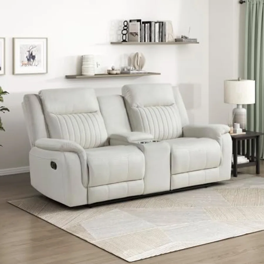 

Mnul Double Reclining Loveset, Polished Microfiber Mnul Wll Hugger Loveset for Living Room, Center Storge Console/Cup Holders,