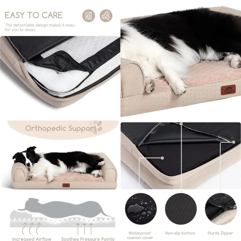 

Большой ортопедический диван для собак со съемным чехлом, нескользящим основанием, водонепроницаемый, хаки, L (36x26x8)