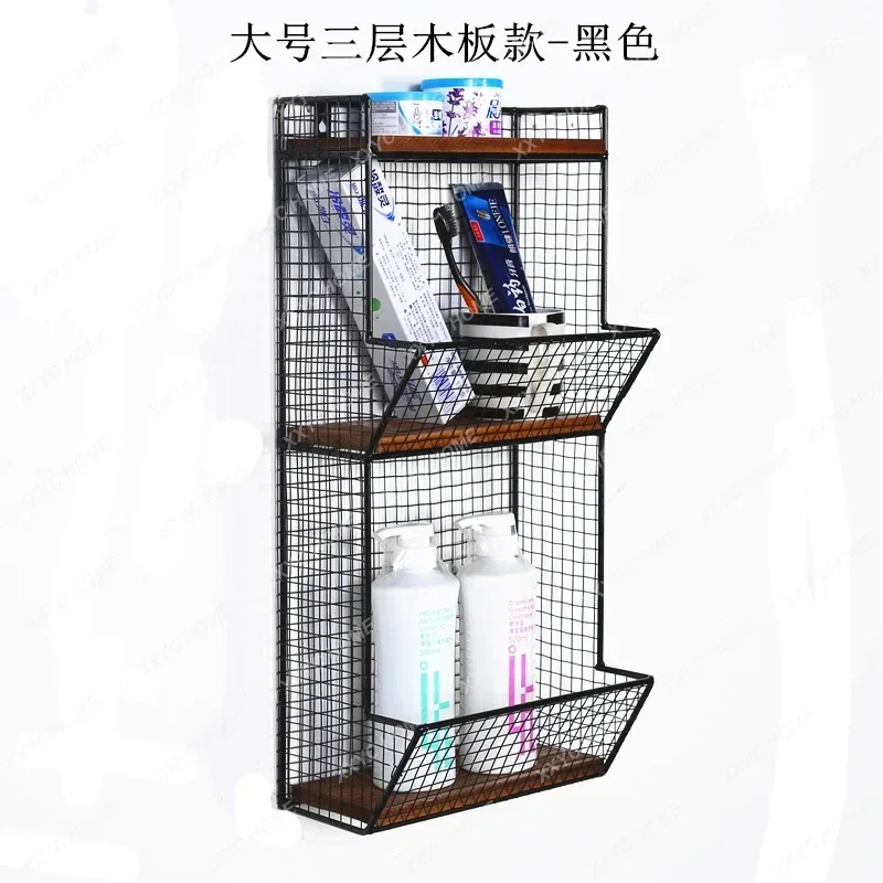 Punching-free Storage Rack Iron Wall Storage Rack Good Air Permeability Solid Wood Wall Hanging Kitchen Bathroom Rack Wall Shelf