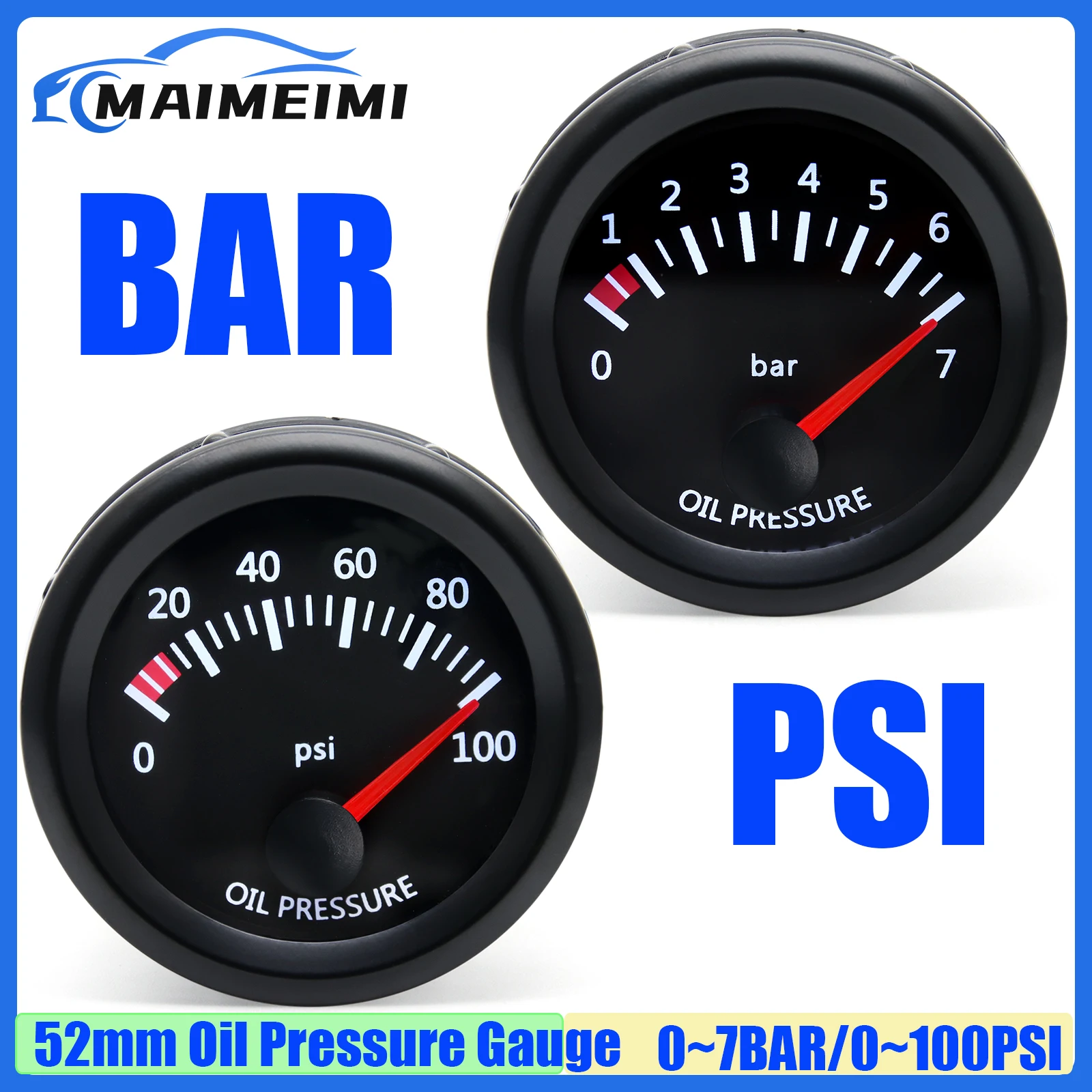 0~7Bar 0~100PSI Oil Pressure Gauge with Sensor 1/8NPT White LED Auto Car 2