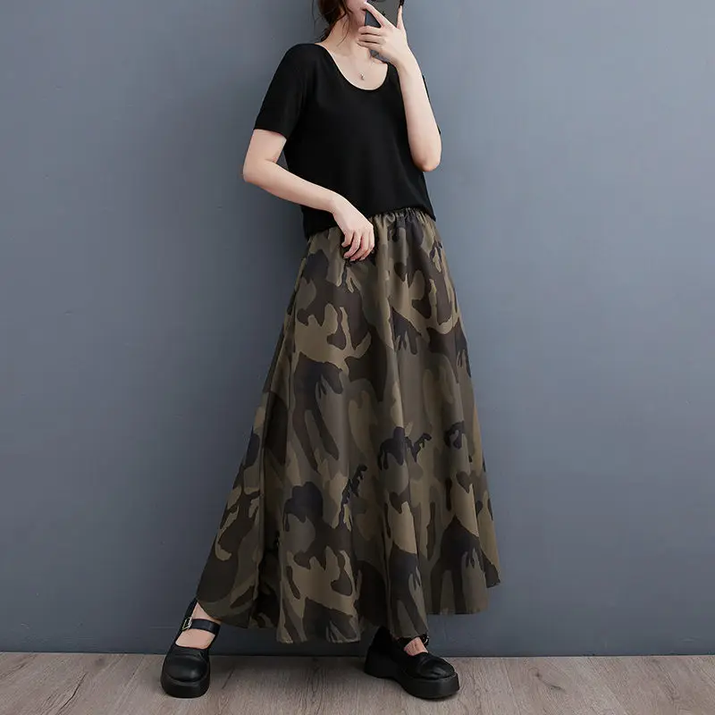 High End Camouflage Skirt For Women 2023 New Korean Style Casual Versatile Fashion Elastic Waist Skirt Mujer Faldas c042