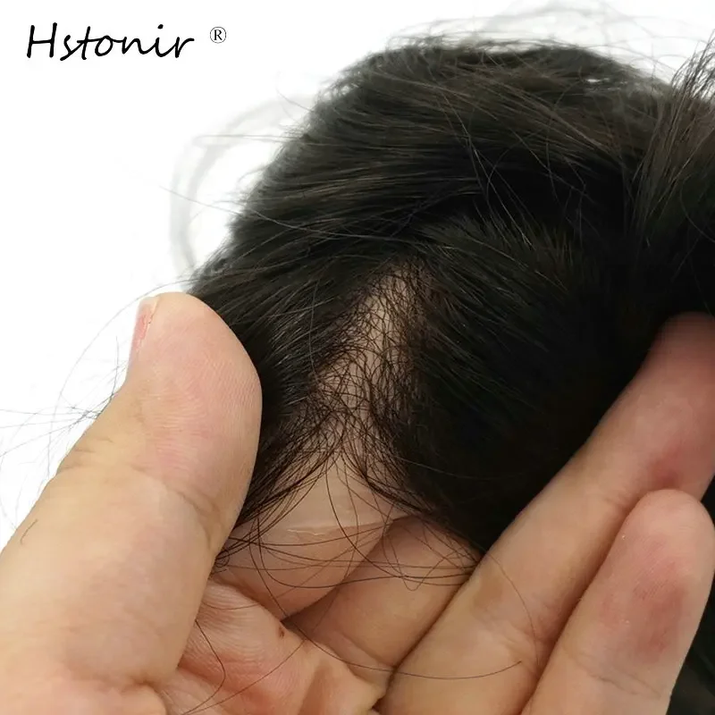 Hstonir Super Thin Skin Remy Hair Human Men Invisible Hairline V-loop Male Toupees Natural Looking Wig H078