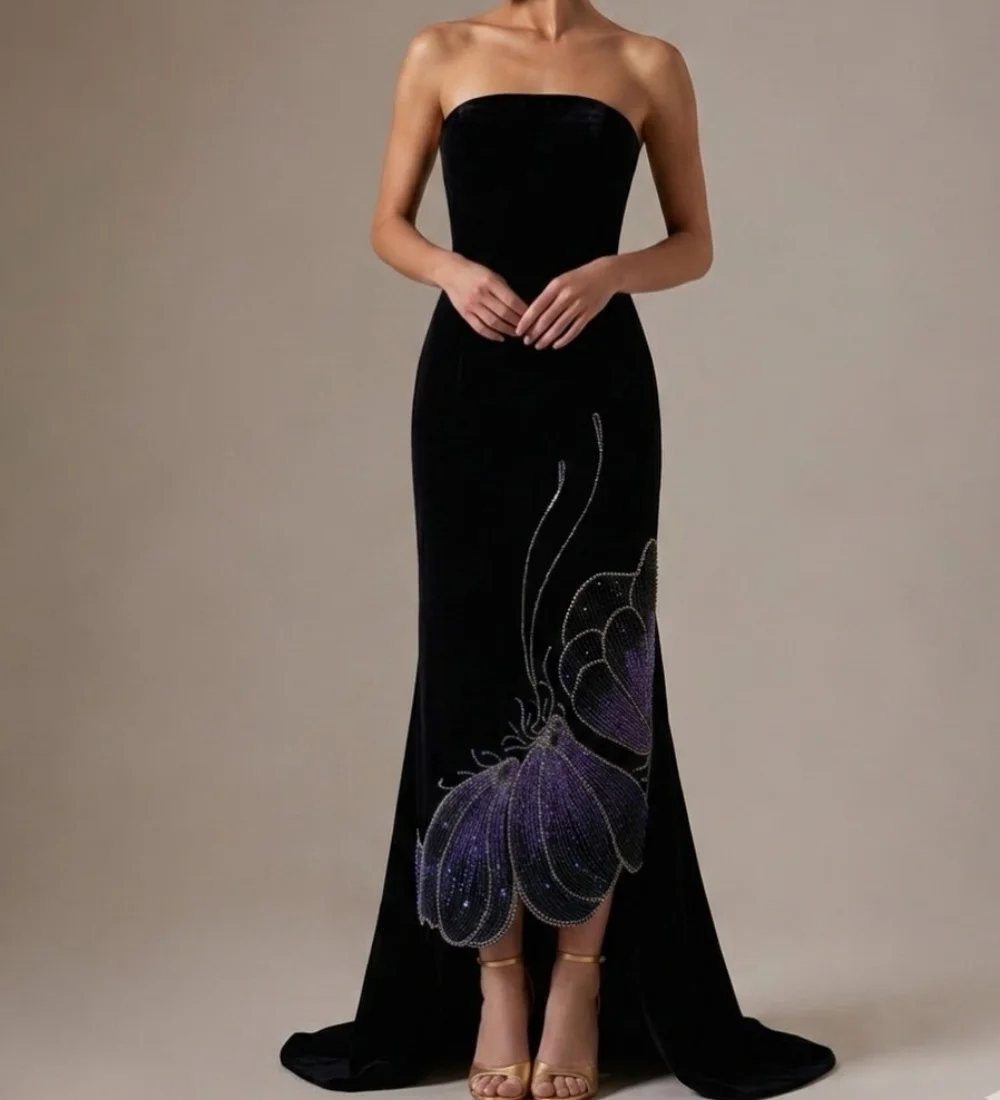Customized Formal Jersey Pleat Sequined Pattern Trumpet Strapless Midi Evening Dresses Luxury 2026 Pastrol