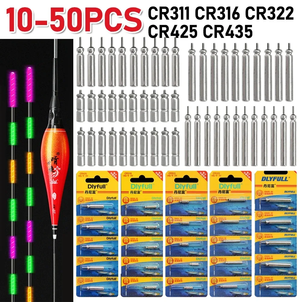 10-50PCS Luminous Electric Battery CR311 CR316 CR322 CR425 CR435 Fishing Floats Lithium Pin Battery Tackles Night Fishing Float