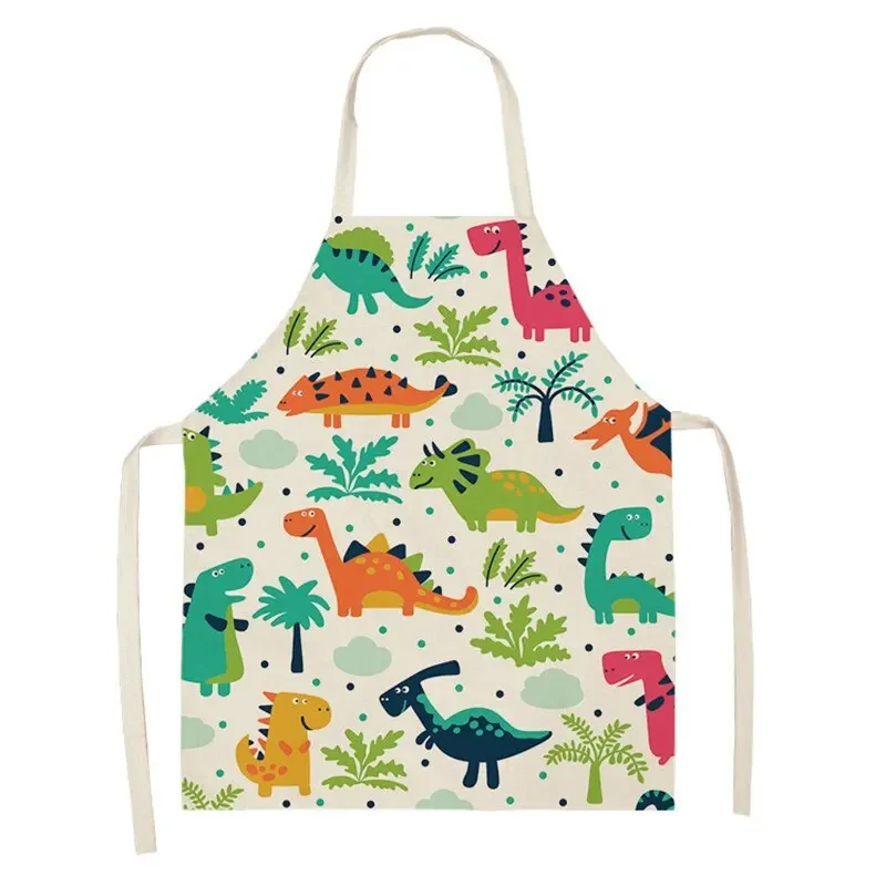 Little Dinosaur Pattern Linen Apron Kitchen Home Sleeveless Overcoat Household Adult Children Cleaning Gift Anti-Fouling Apron