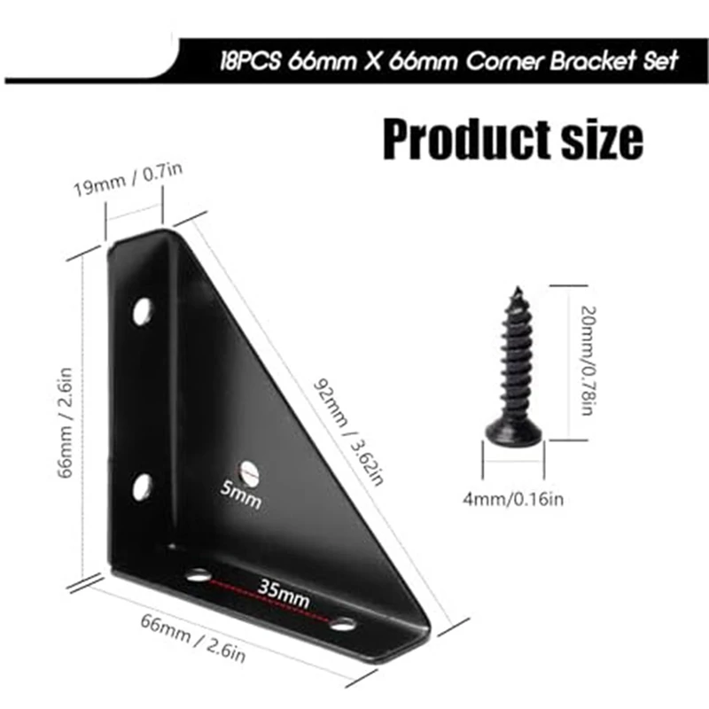 Metal Angle Bracket, Triangular Shelf Bracket, Corner Table Connector For Bed, Table, 66Mm X 66Mm,18 Pcs