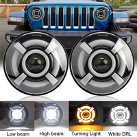 1/2PCS 7 Inch Moto Car Led Headlight H4 Round Headlight with Amber Turn Signal For Jeep Wrangler JK TJ Headlamps