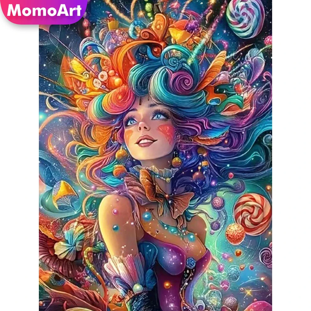 Momoart Diamantmalerei Frauenporträt DIY Diamant-Mosaik Blumen Kreuzstich-Set Stickerei Acryl Bastelbedarf Heimdekoration