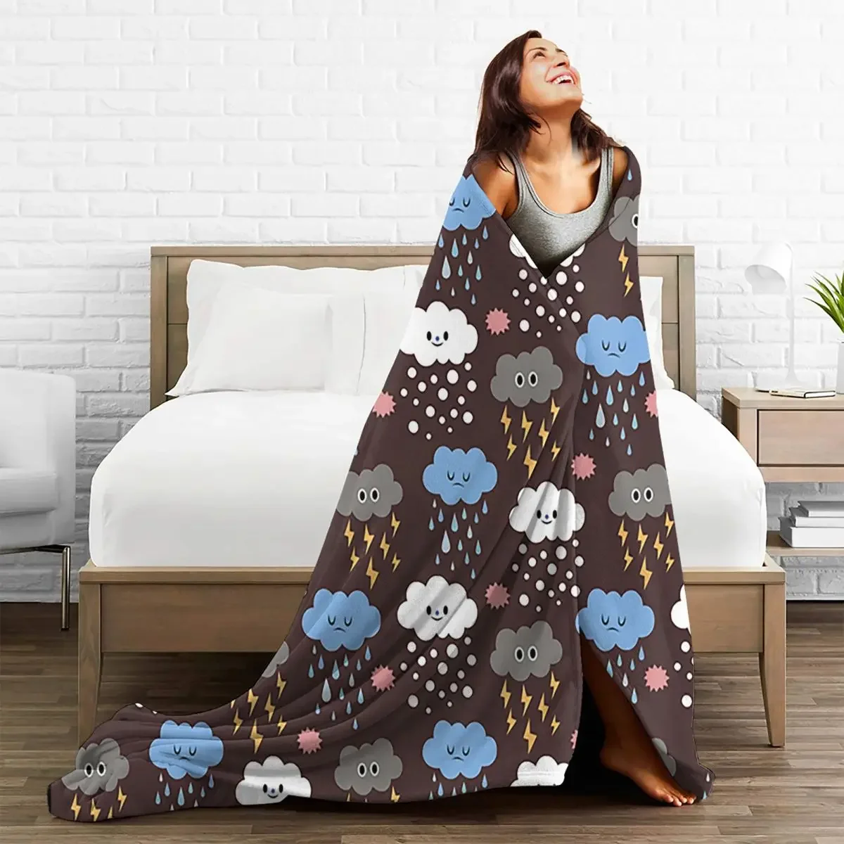 

Cloud Anime Baby Blankets Sofa Cover Fleece Print Rain Lighting Super Warm Throw Multifunction Blanket for Sofa Couch Rug Piece