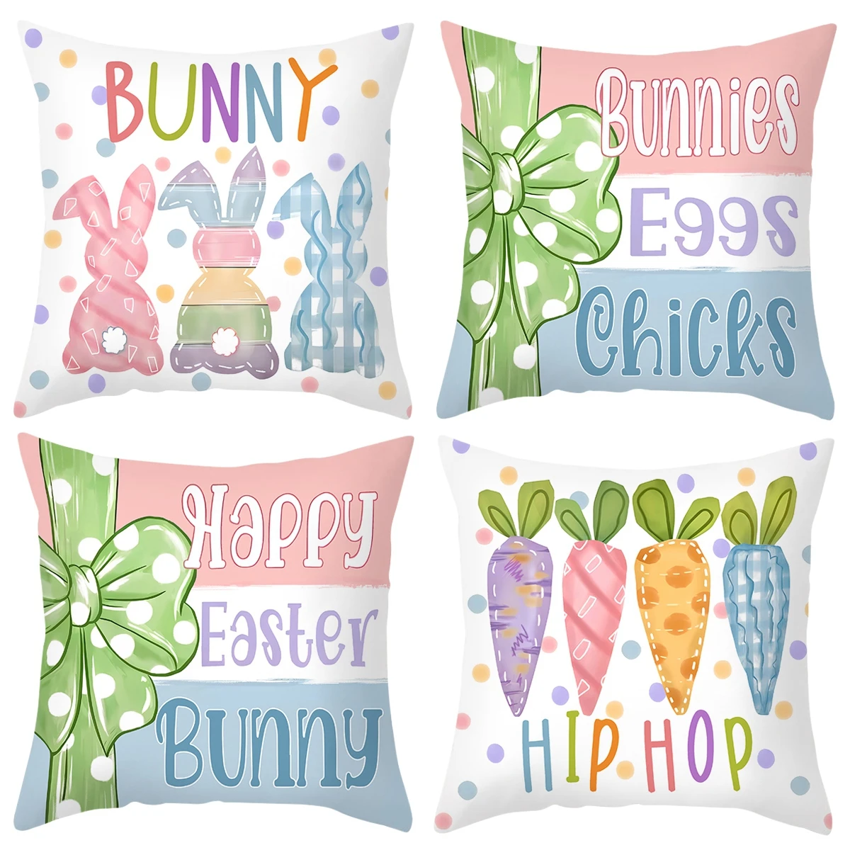 4pcs 45x45CM Happy Easter Peach Skin Cushion Cover Cute Bunny Eggs Hello Spring Pillow Cover Decor for Home 2025 Pillow Case