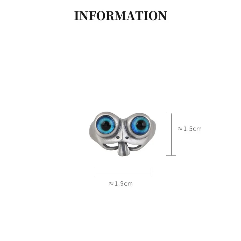 S925 Silver Ring Retro Personalized Cute Cartoon Big Eyes Frog Ring Men's and Women's Punk Jewelry