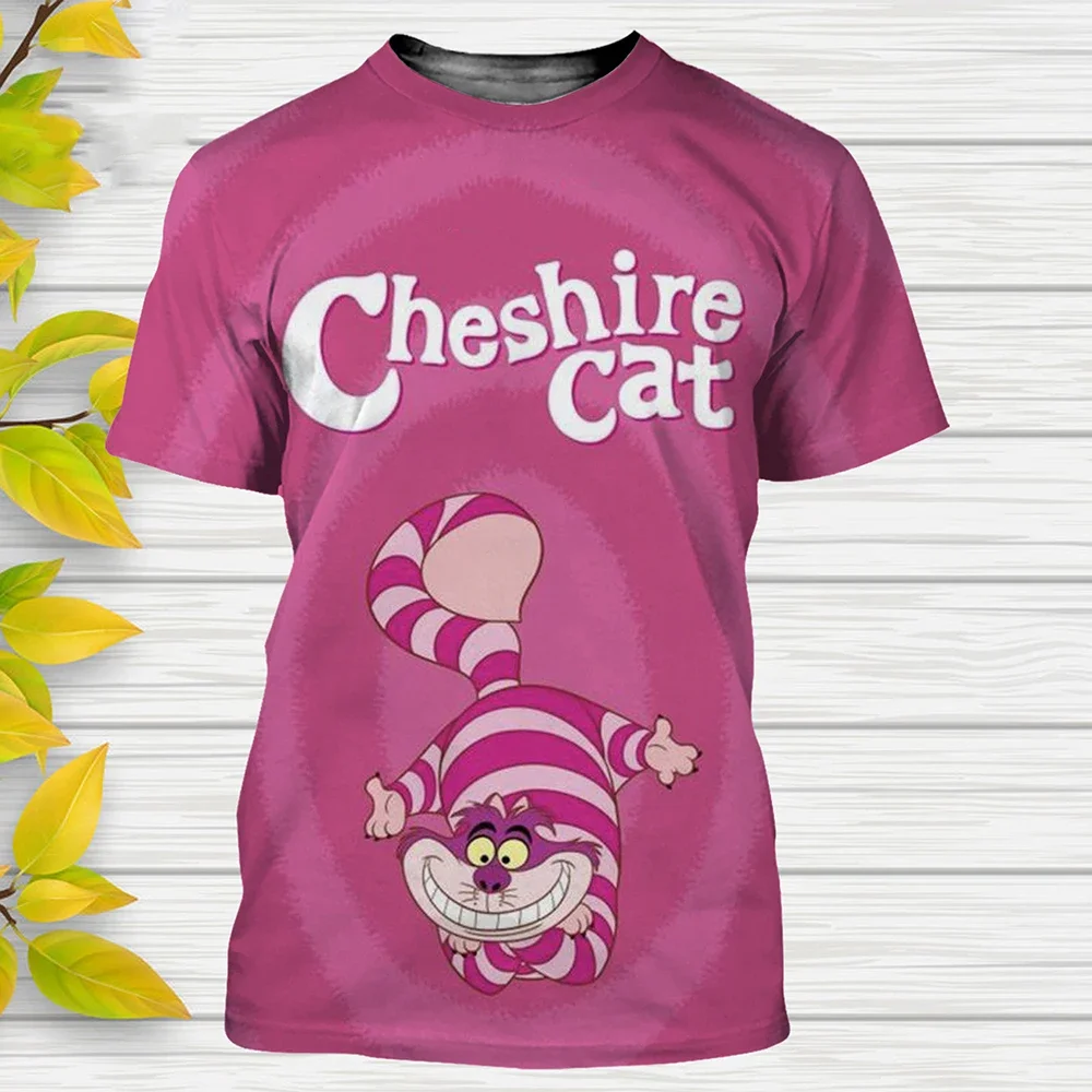 2024 Summer Disney Cartoon Movie  Alice in Wonderland 3d Print T-Shirts Cheshire Cat Top Kids Tees Tops Fashion T Shirt