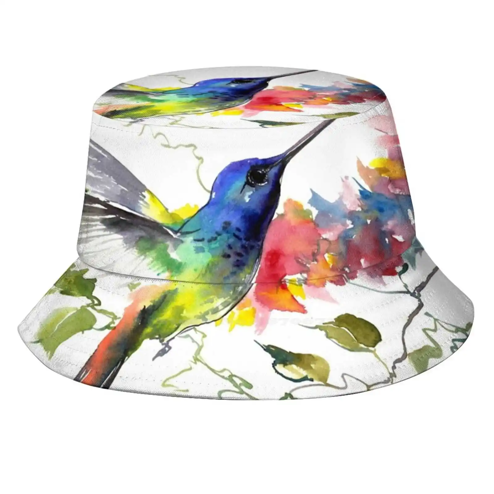 Hummingird Women Men Fisherman Hats Bucket Caps Hummingbird Design Hummingbird Artwork Watercolor Tropics Hawaii Jungle