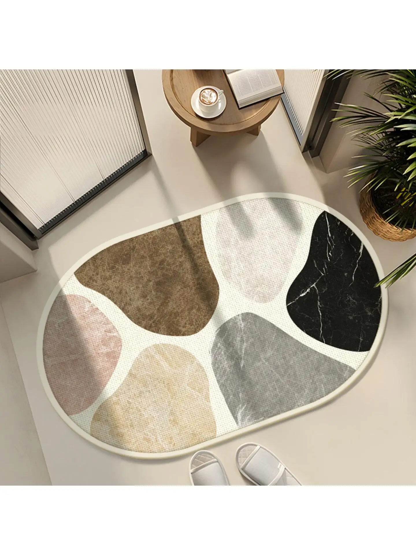 新しいシンプルなスタイルのバスルームマット吸水性リネンのようなトイレバスルーム入浴ノンスリップオーバルフットパッドホームポリエステル繊維