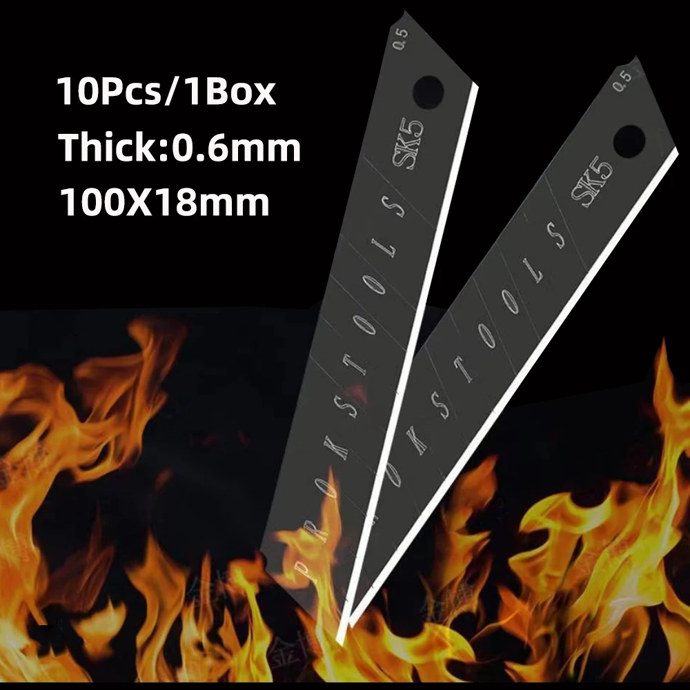 10PCS 0.6MM Stainless Steel Utility Knife Blade 100mm*18mm Black DIY Tool Replace Carving Blade For Student Office Stationery