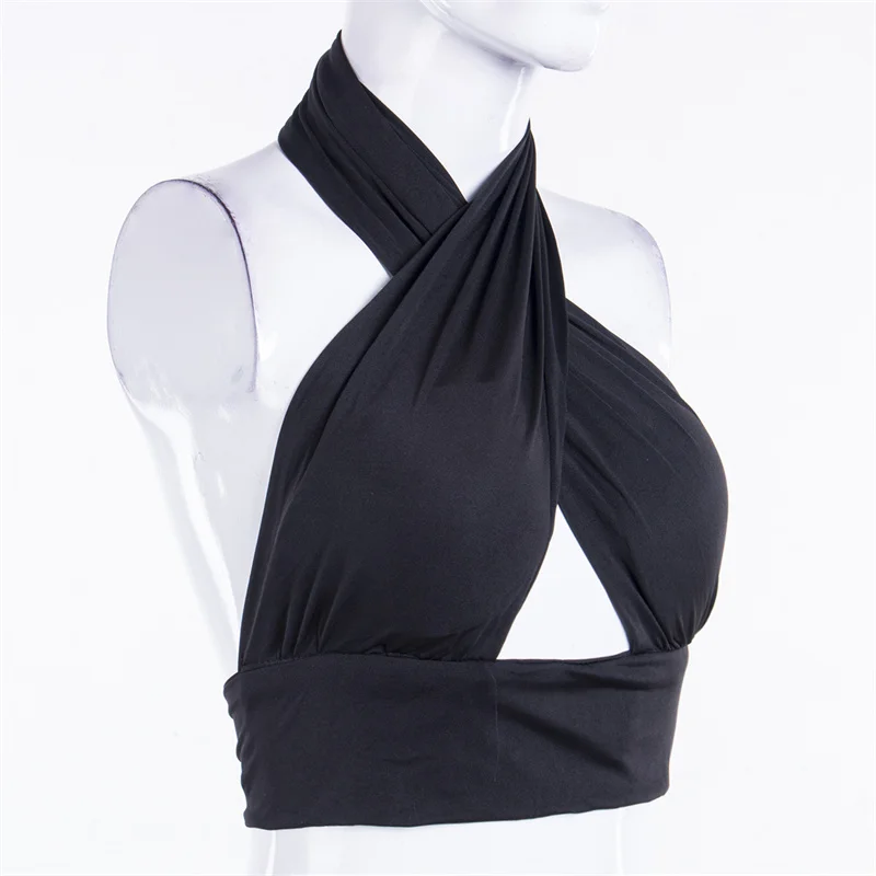 Women\'s Y2K Criss Cross Bustier Halter Sleeveless Wrap Front Sexy Backless Cami Crop Top Slim Fit Crop Tank Tops Streetwear