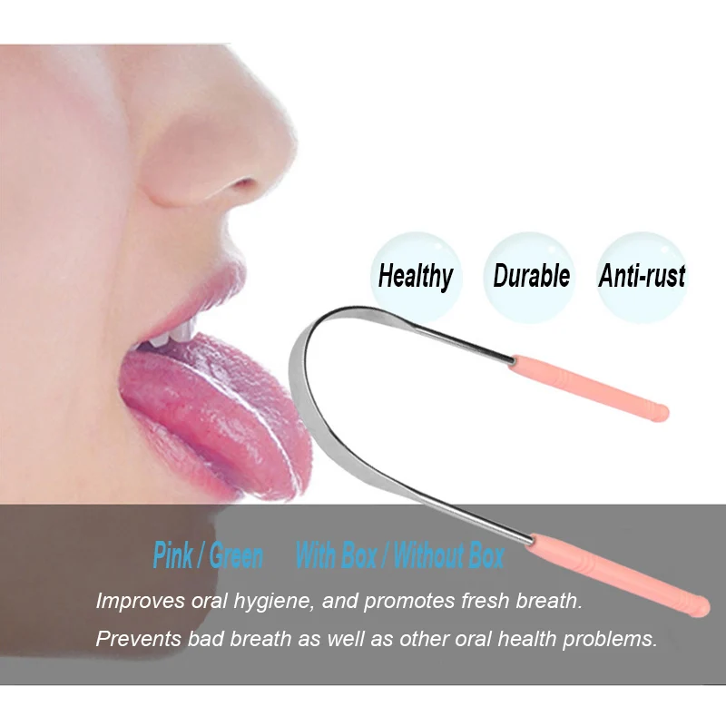 

Oral Hygiene Care Cleaning Tool Stainless Steel Tongue Scraper with Box Tongue Coated Cleaner Brush Keep Fresh Breath Toothbrush