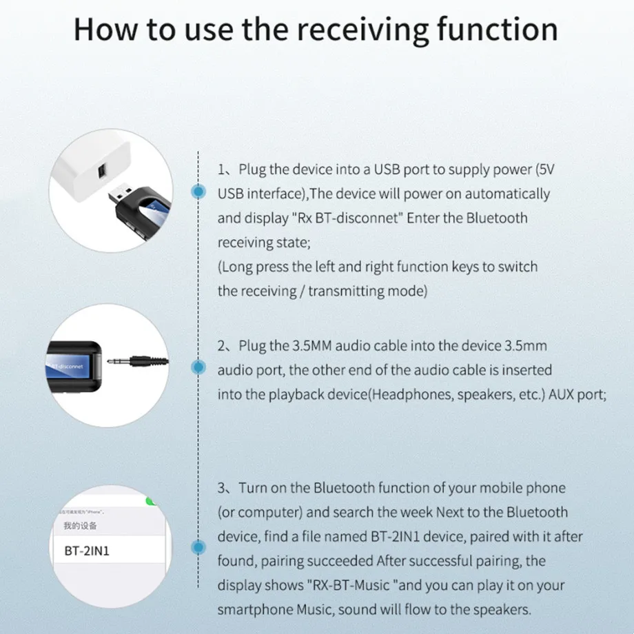 USB Bluetooth 5.0 Audio Receiver Transmitter 3.5mm AUX Jack RCA Wireless Adapter Driver-Free USB Dongle For TV Car PC Headphone