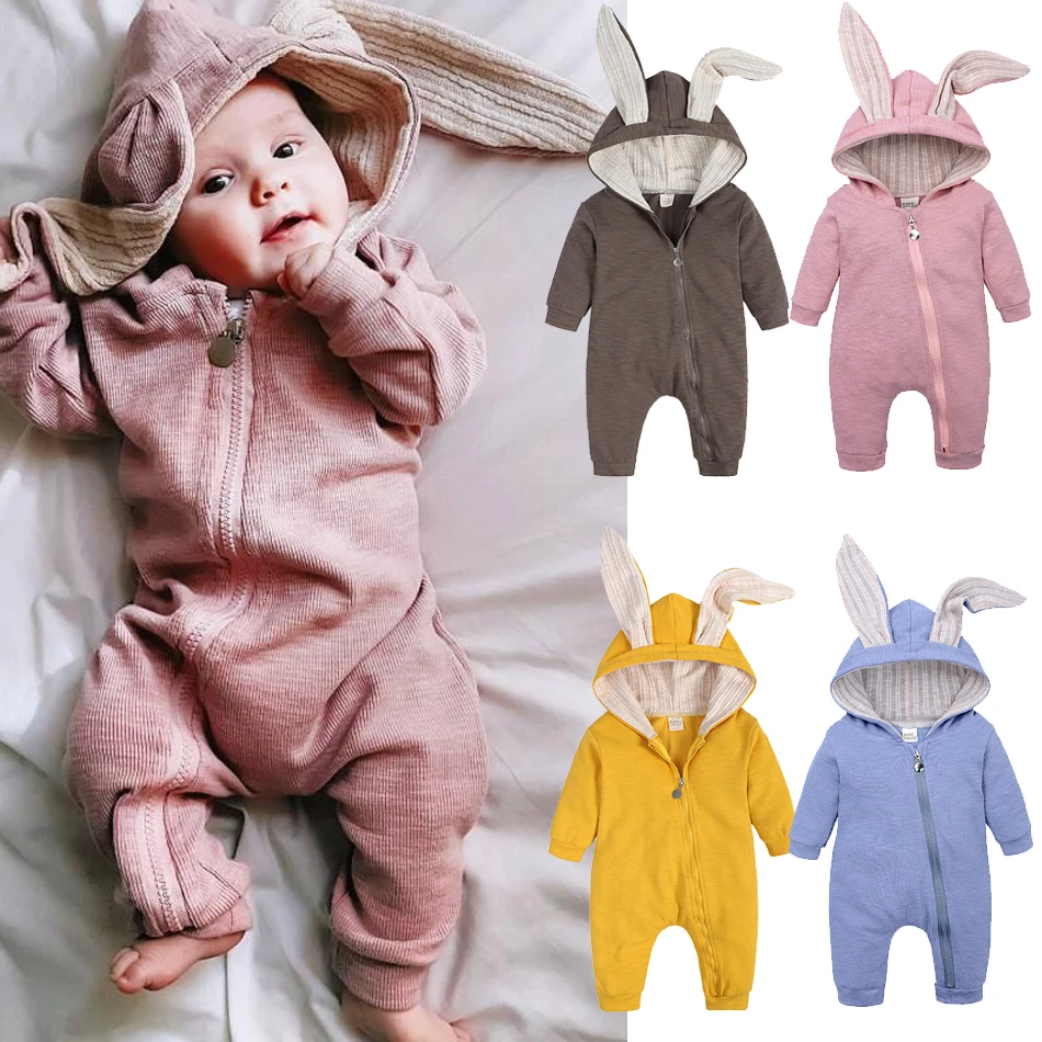 

Spring Autumn Newborn Infant Baby Boys Girls Rabbit Ears Rompers Warm Long Sleeve Outfits Kids Jumpsuits Playsuits Baby Clothing