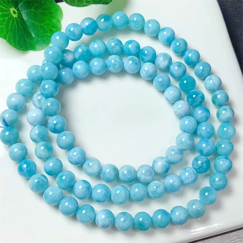 Natural Larimar Triple Circles Bracelet Fashion Gemstone Crystal Jewelry Bangle For Women Healing Bohemia Holiday Gift 5/6MM