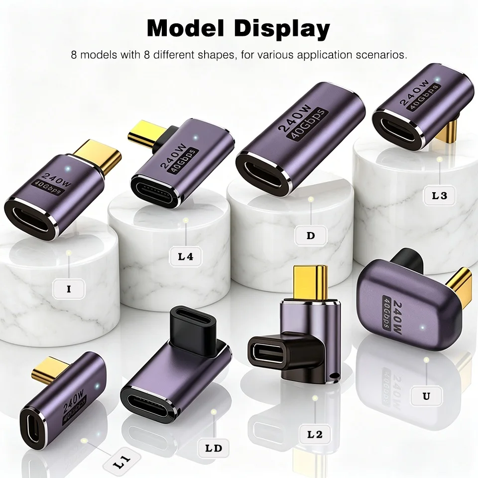 UGOURD 40Gbps Extension Cable Adapter USB C Male to USB C Female Adapter Angled Type C to C Converter 240W With Indicator Light
