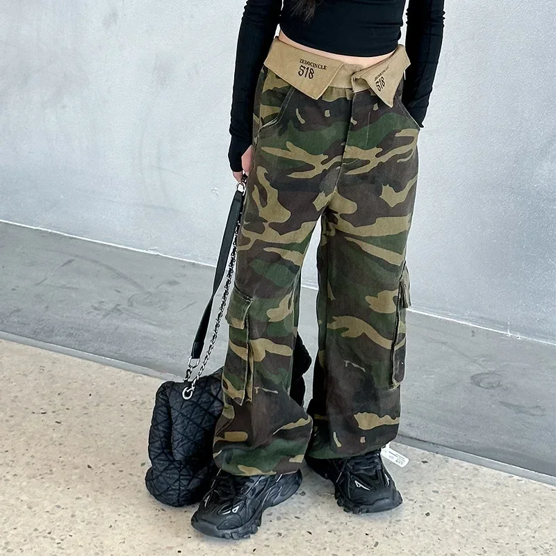 

Autumn Kids Clothes Korean Style Girls Camouflage overalls Big pocket Hip hop casual loose pants