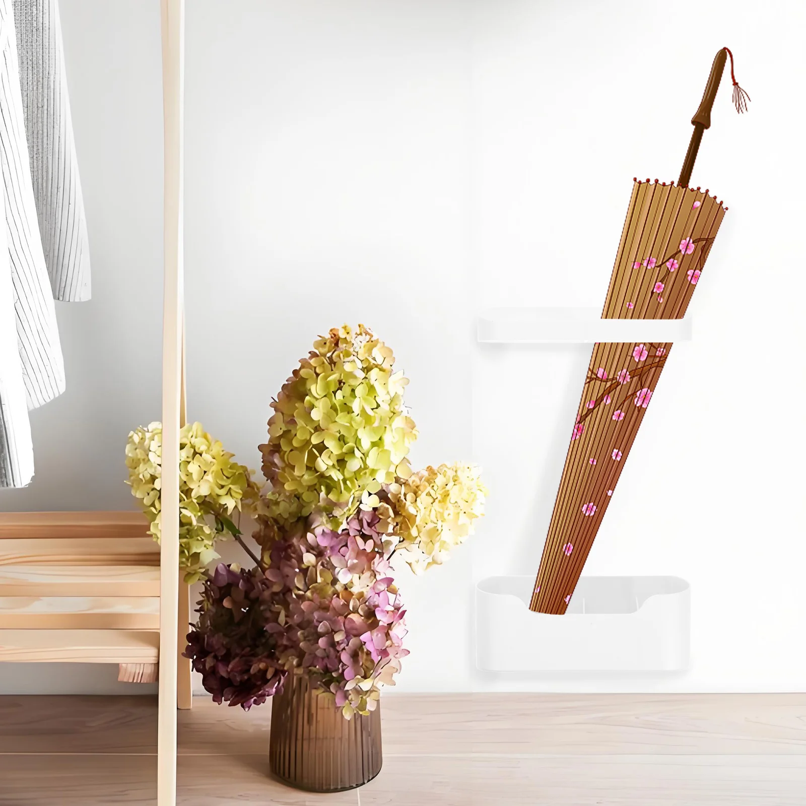 

WallMounted Umbrella Stand Cane Holder Parasol Rack Shelves Door Storage Spacesaving Multifunctional
