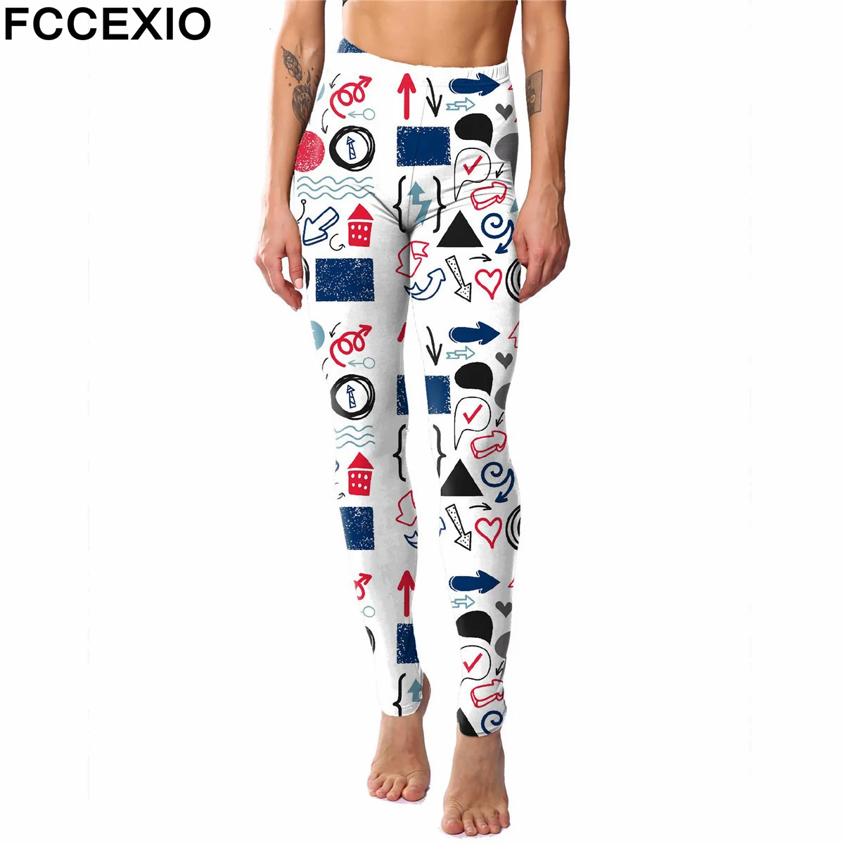 

FCCEXIO Cartoon Symbols 3D Print Fashion Women Sports Leggings High Waist Running Sexy Tight Fitness Workout Yoga Gym Push Up