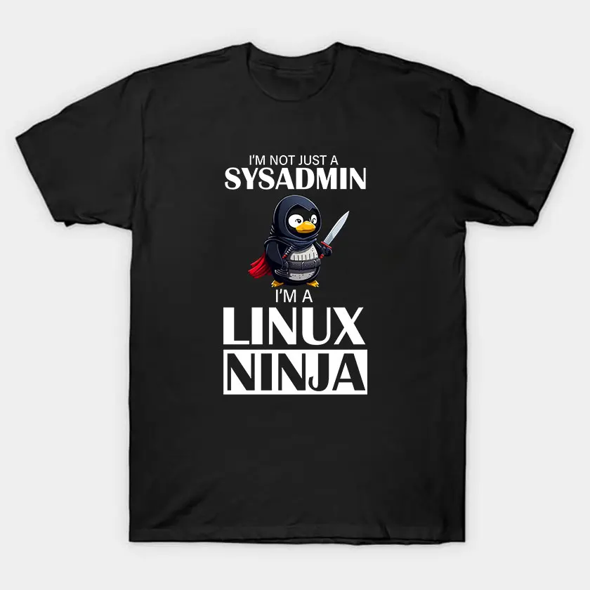 Linux Ninja Eu não sou um SysAdmin Tux Ninja Wizzard Linux Pinguim Camiseta engraçada 100% algodão estampado plus size camisetas gráficas masculinas