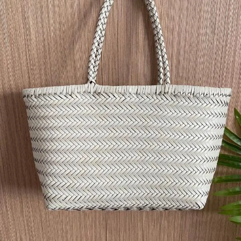 Vintage Genuine Leather Woven Shoulder Bag with Inner Bag Weaving Casual Women\'s Shopping Bag Tote Purse Cowhide Cross Hand Bags