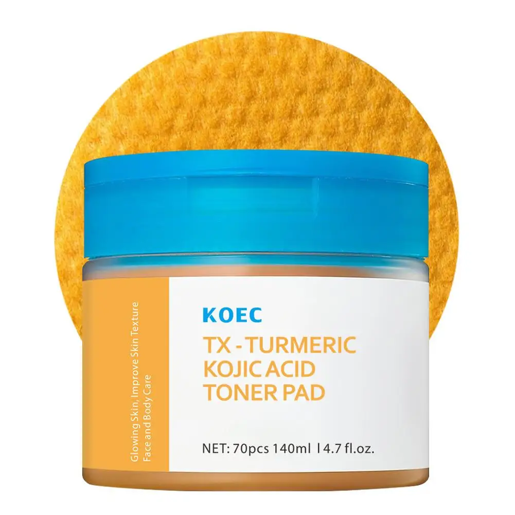 KOEC Turmeric Kojic Acid Facial Toner Pads For Exfoliating And Smoothing Pores Korean Skin Care Pad For All Skin Types 70pcs