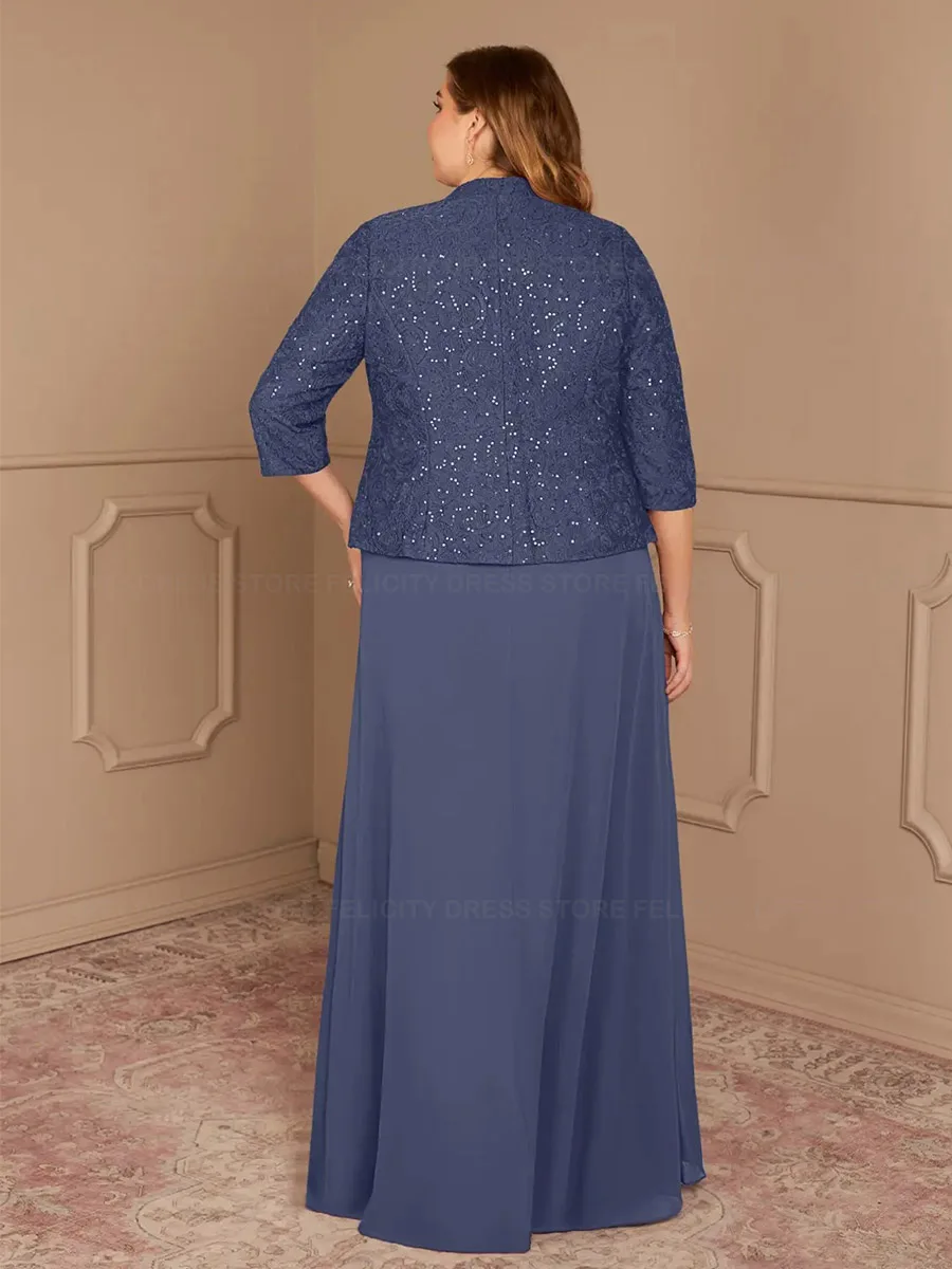 Plus Size Two Piece Mother of the Bride Dresses 2023 Sheath Lace with Jacket Sequins Wedding Guest Dresses فستان حفلات الزفاف