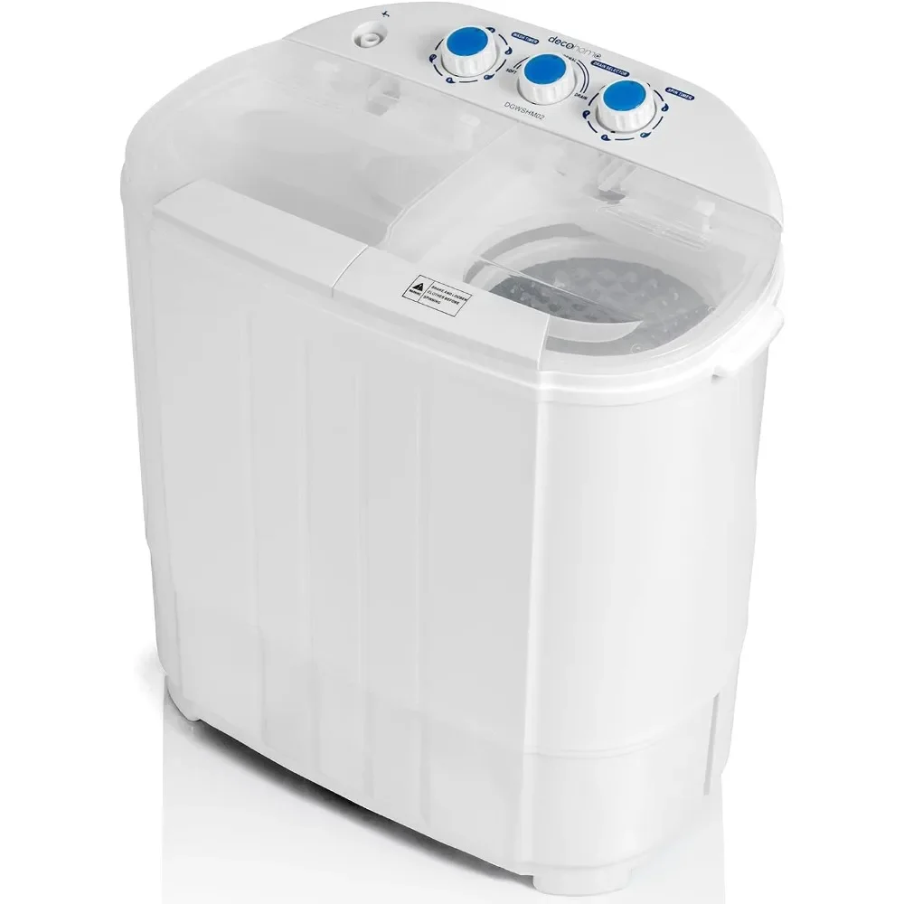 Compact Washing Machine with Twin Tub for Wash and Spin Dry, Portable, Built-in Gravity Drainage System, Agitation Wash Cycles