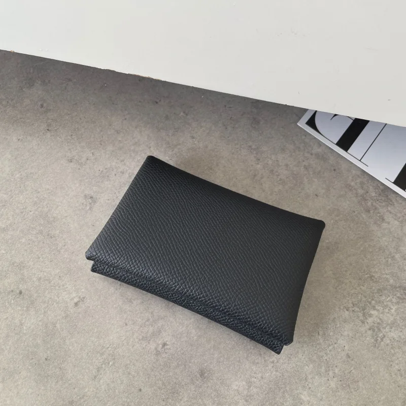 حامل بطاقات مطوية من الجلد الطبيعي للنساء على طراز H EP من الحبوب بزر ضغط عالي الجودة ومحفظة للبطاقات وحقيبة للعملات المعدنية #5