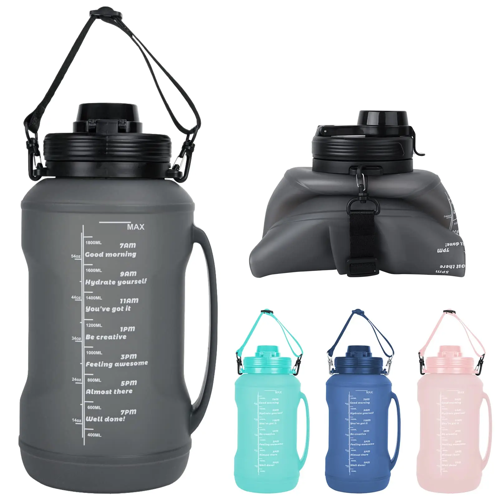 Large Capacity Silicone Foldable Water Bottle Sports Water Cup Outdoors Collapsible 2L Water Bottle with Handle & Straw