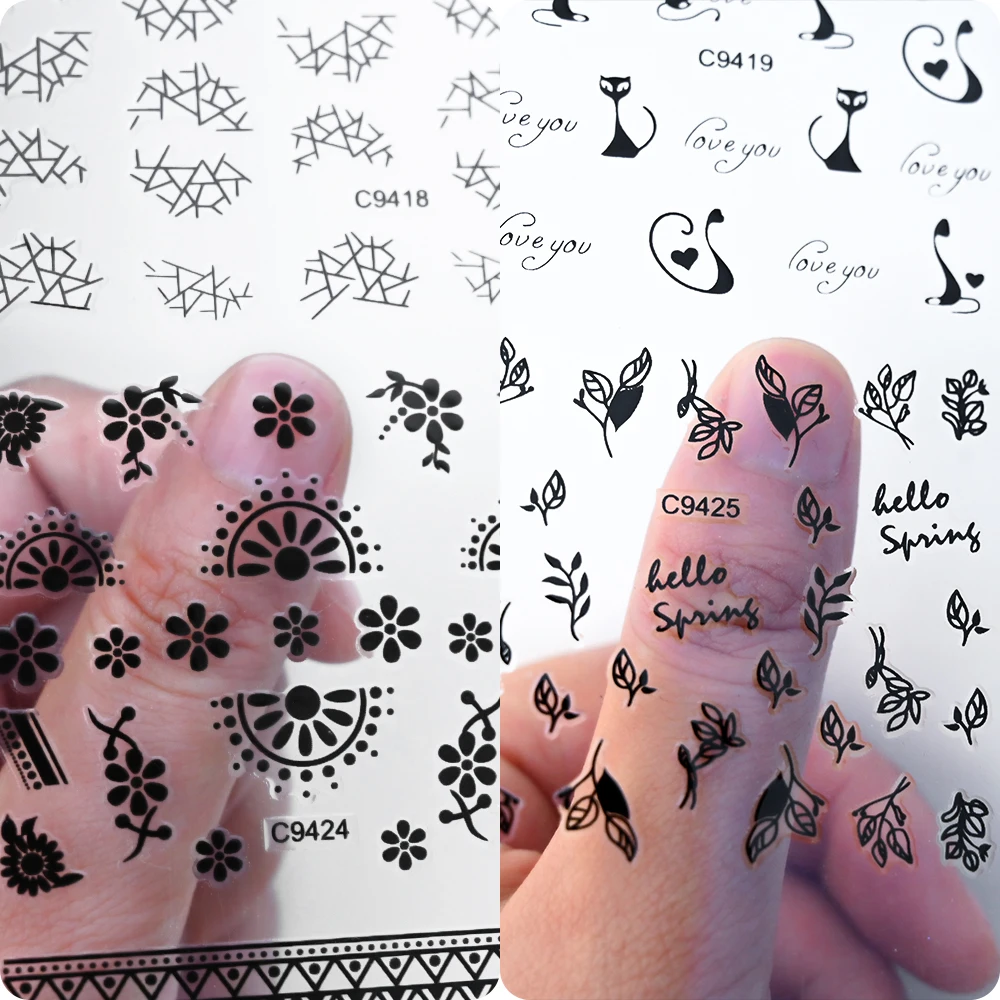 30pc Black Lace Flower Stripes Nail Stickers3D Sexy Hollow Black Lace Design Manicure Decals Self Adhesive Lace Slider For women