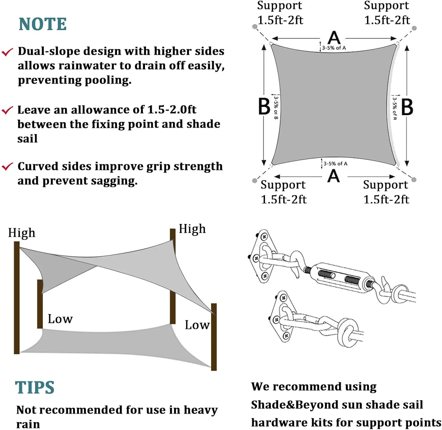 Toldo rectangular de vela parasol, 20 pies x 20, parasol para patios, color gris claro